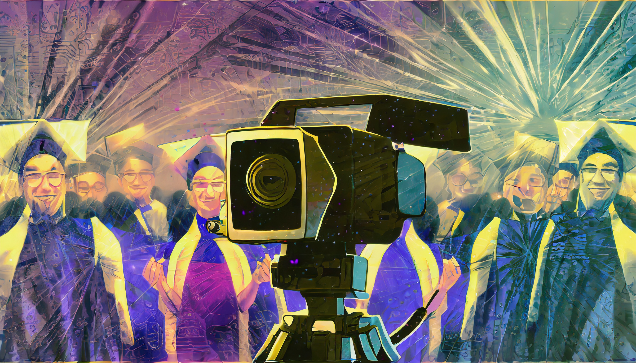 Video camera with graduating students abstracted in the background