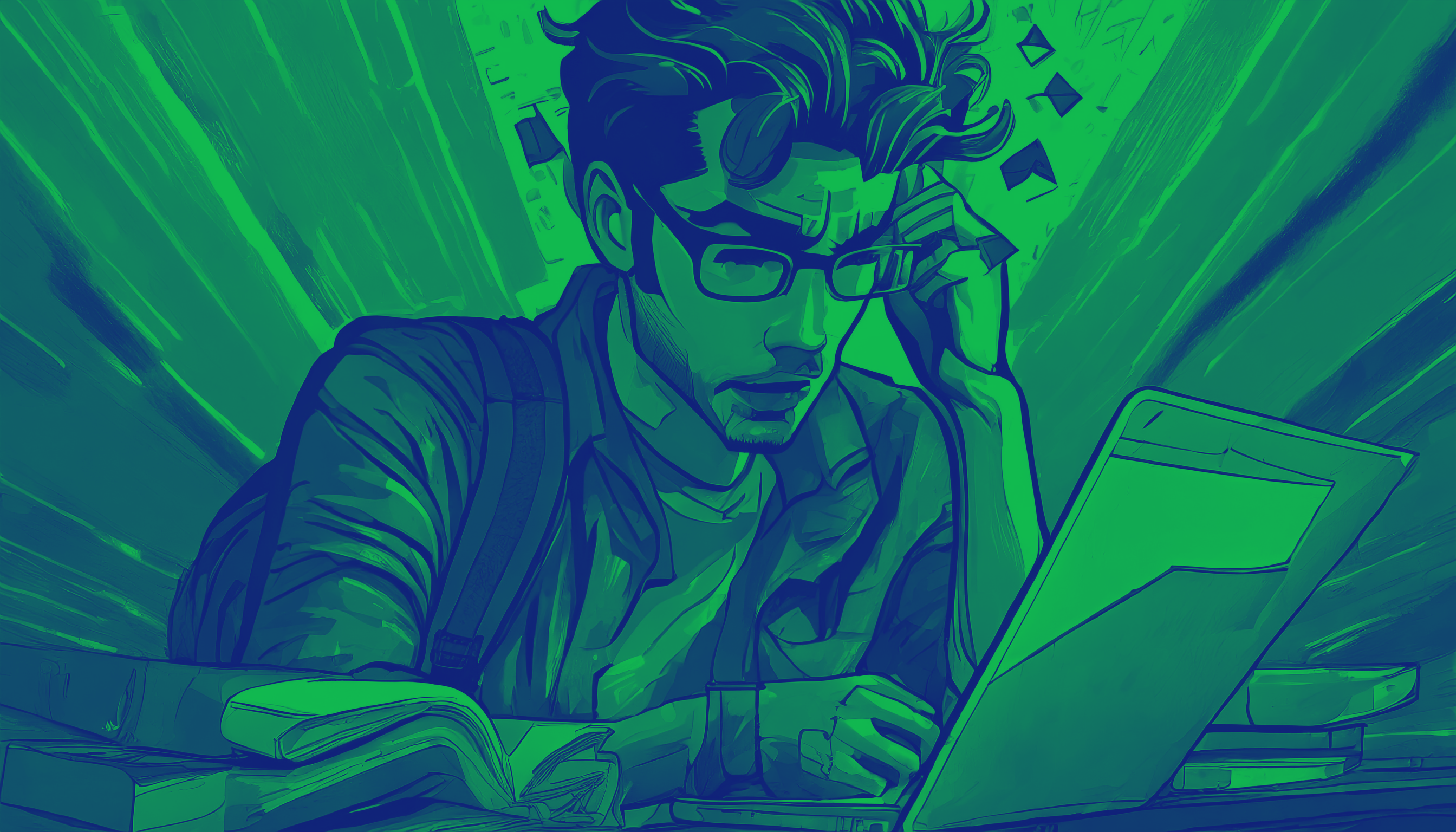 Illustration of a college student looking at an email on his computer with a bored and confused look on his face. Generated by AI