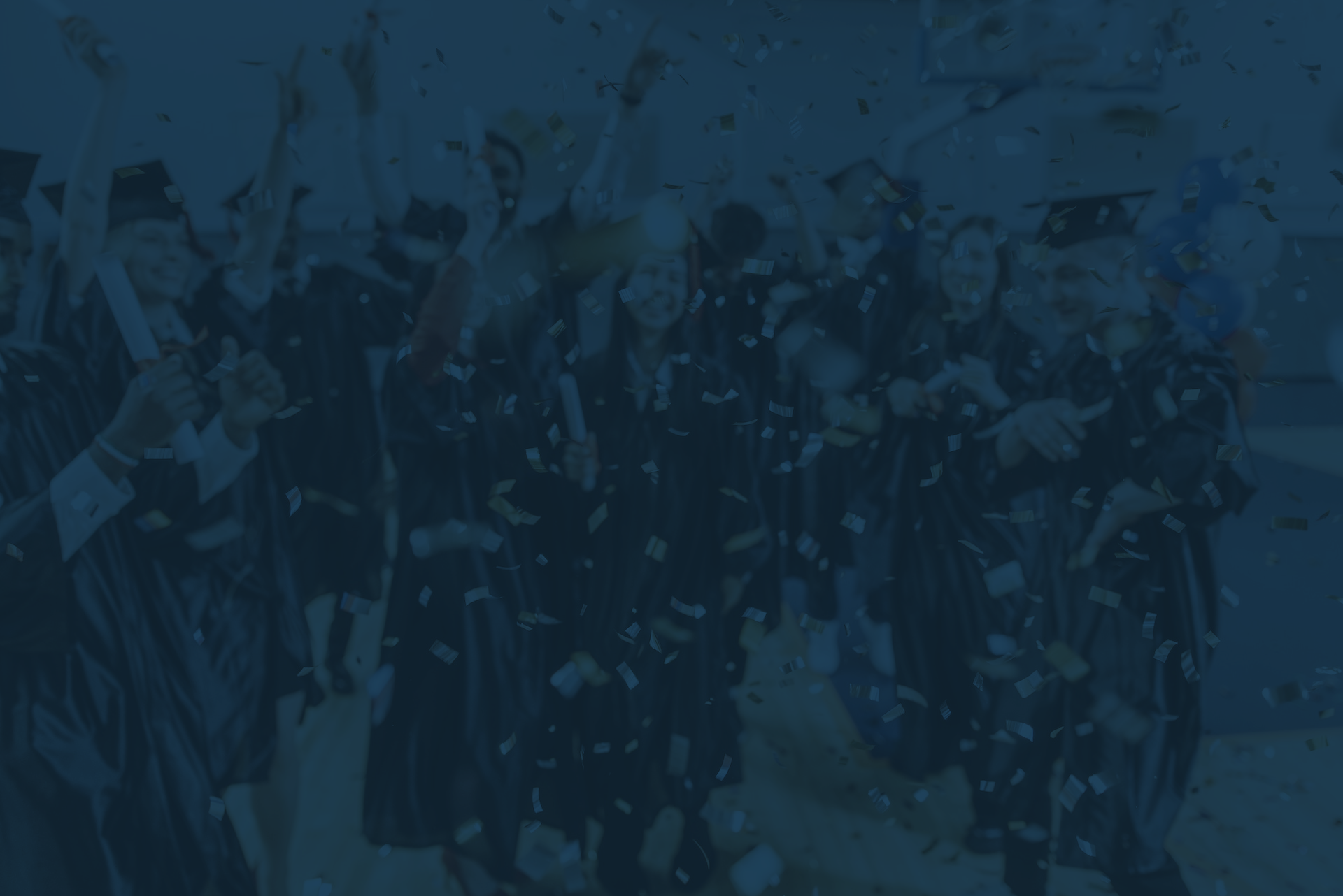 Graduates Dancing, features a blue overlay for text contrast.
